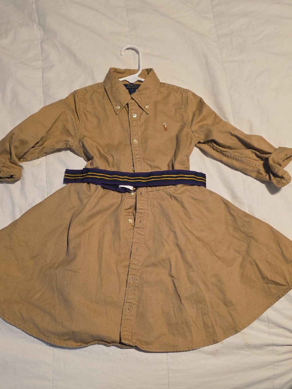 Toddler and Little Girls Belted Chino Cotton Shirtdress